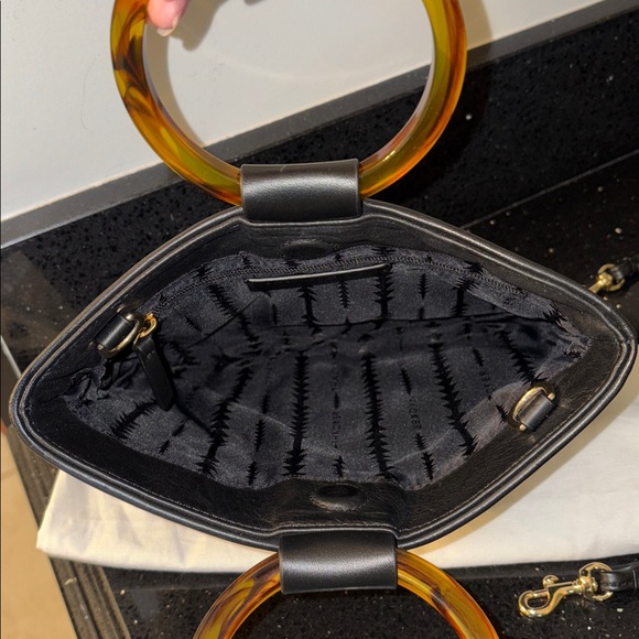 *Thacker Mini Le Bucket Tortoiseshell Ring Double Handle Black Leather Crossbody - Picture 6 of 10